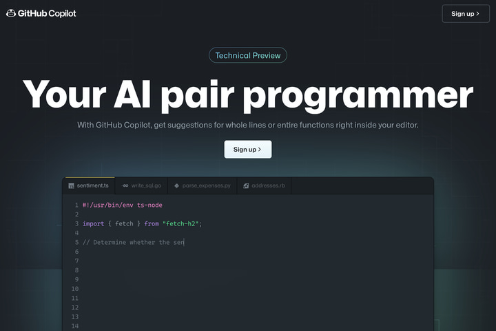 Github Copilot website preview